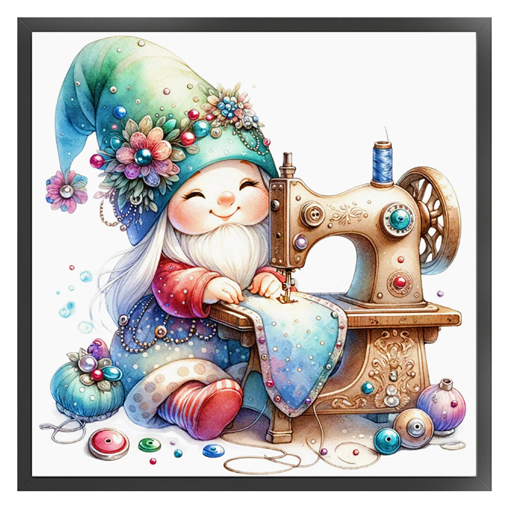 Sewing Machine Gnome - 18CT Stamped Cross Stitch 30*30CM