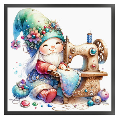 Sewing Machine Gnome - 18CT Stamped Cross Stitch 30*30CM