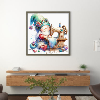 Sewing Machine Gnome - 18CT Stamped Cross Stitch 30*30CM