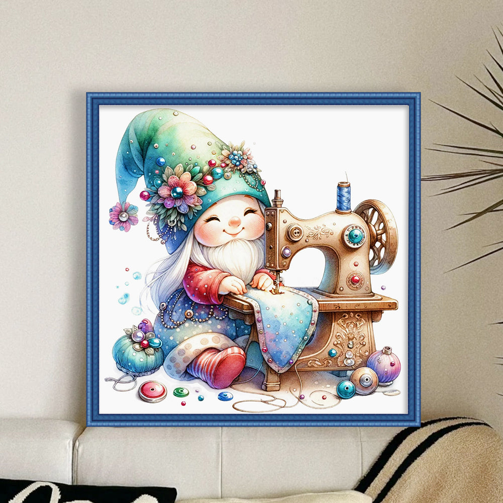 Sewing Machine Gnome - 18CT Stamped Cross Stitch 30*30CM