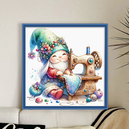 Sewing Machine Gnome - 18CT Stamped Cross Stitch 30*30CM