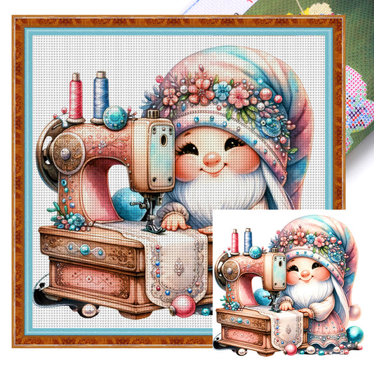 Sewing Machine Gnome - 18CT Stamped Cross Stitch 30*30CM