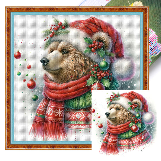 Brown Bear In Winter - 18CT Stamped Cross Stitch 30*30CM
