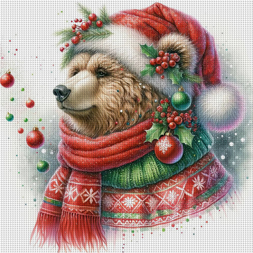 Brown Bear In Winter - 18CT Stamped Cross Stitch 30*30CM