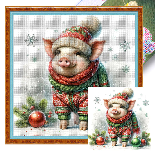 Winter Piggy - 18CT Stamped Cross Stitch 30*30CM