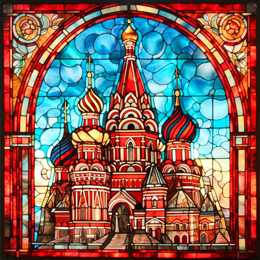 Glass Wind Red Castle - Full Round Drill Diamond Painting 30*30CM