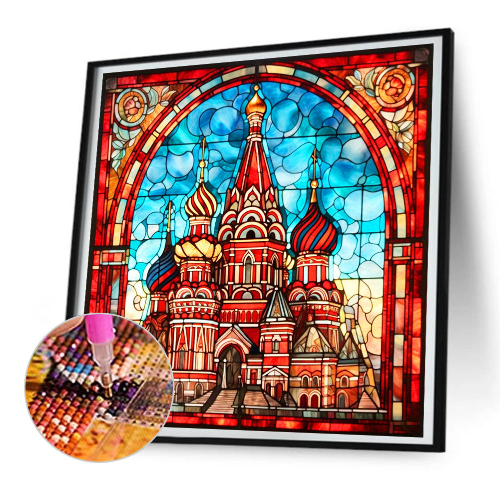 Glass Wind Red Castle - Full Round Drill Diamond Painting 30*30CM