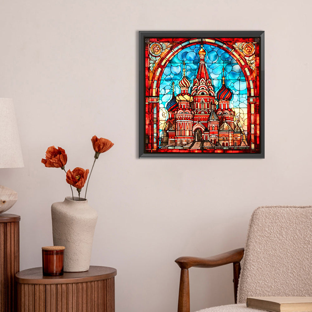 Glass Wind Red Castle - Full Round Drill Diamond Painting 30*30CM