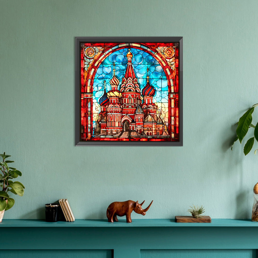 Glass Wind Red Castle - Full Round Drill Diamond Painting 30*30CM