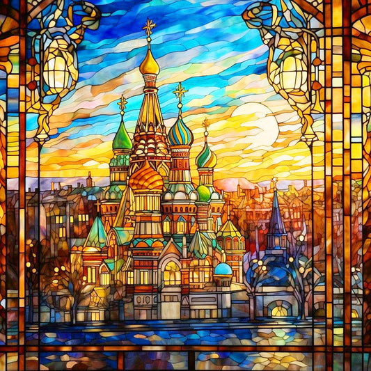 Glass Wind Colorful Castle - Full Round Drill Diamond Painting 30*30CM