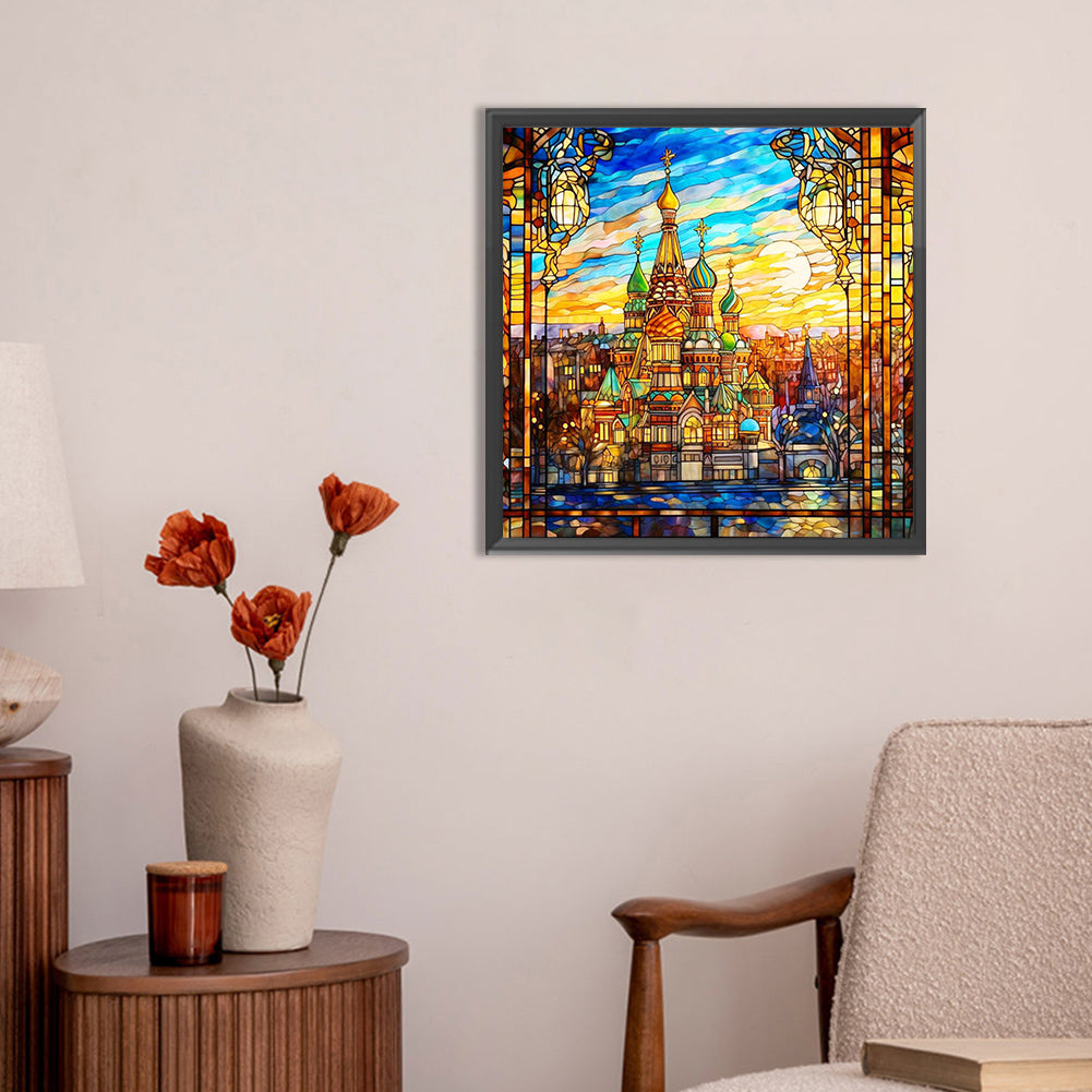 Glass Wind Colorful Castle - Full Round Drill Diamond Painting 30*30CM
