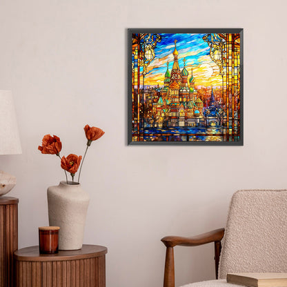Glass Wind Colorful Castle - Full Round Drill Diamond Painting 30*30CM