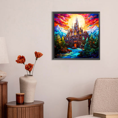 Glass Wind Mountain Castle - Full Round Drill Diamond Painting 30*30CM