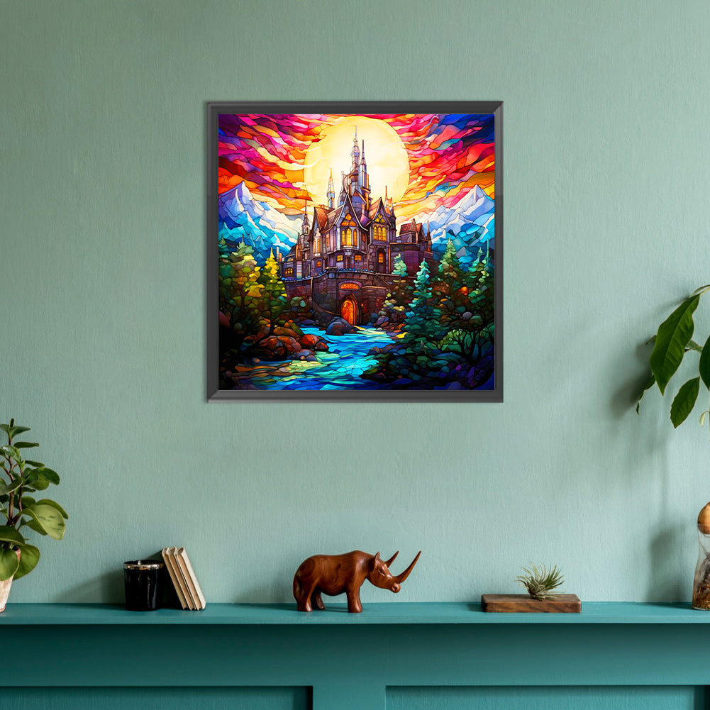Glass Wind Mountain Castle - Full Round Drill Diamond Painting 30*30CM