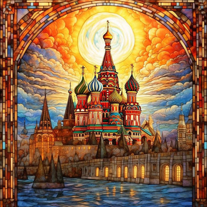 Glass Wind Cloud Castle - Full Round Drill Diamond Painting 30*30CM