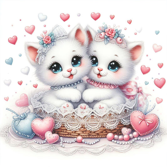 Pair Of White Cats - Full Round Drill Diamond Painting 30*30CM