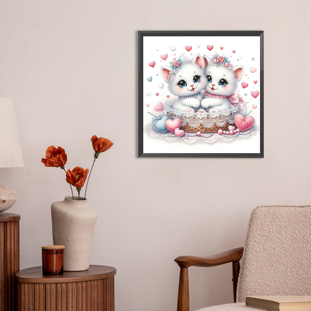 Pair Of White Cats - Full Round Drill Diamond Painting 30*30CM