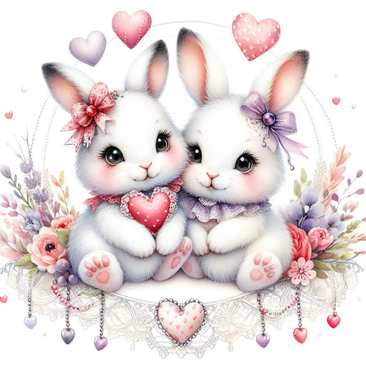 Pair Of White Rabbits - Full Round Drill Diamond Painting 30*30CM