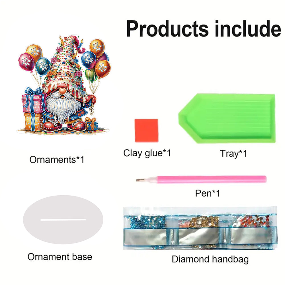 Special Shape Cute Gnome 5D DIY Table Top Diamond Painting Ornament Kits (Cake)