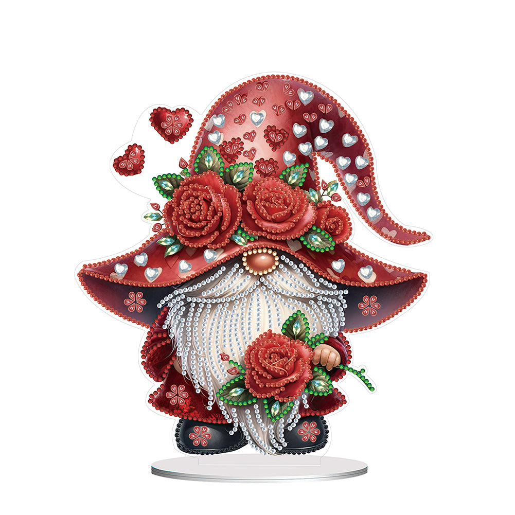 Special Shape Cute Gnome Table Top Diamond Painting Ornament Kits (Big Rose)