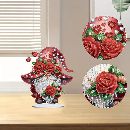 Special Shape Cute Gnome Table Top Diamond Painting Ornament Kits (Big Rose)