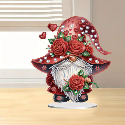 Special Shape Cute Gnome Table Top Diamond Painting Ornament Kits (Big Rose)