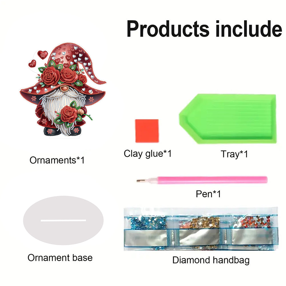 Special Shape Cute Gnome Table Top Diamond Painting Ornament Kits (Big Rose)