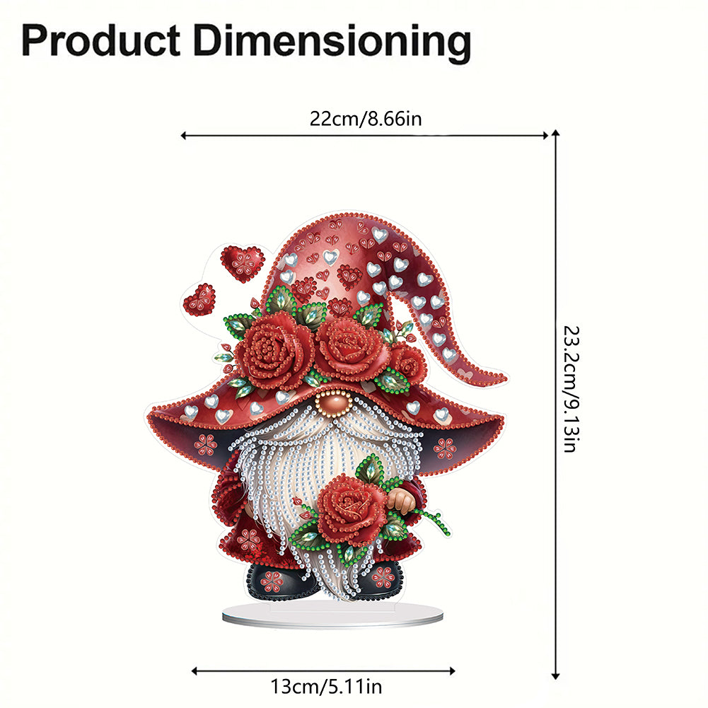 Special Shape Cute Gnome Table Top Diamond Painting Ornament Kits (Big Rose)