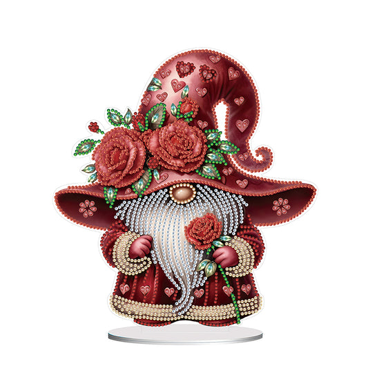 Special Shape Cute Gnome Table Top Diamond Painting Ornament Kits (Small Rose)