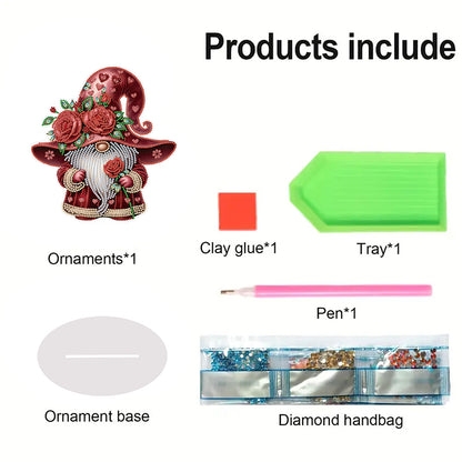 Special Shape Cute Gnome Table Top Diamond Painting Ornament Kits (Small Rose)