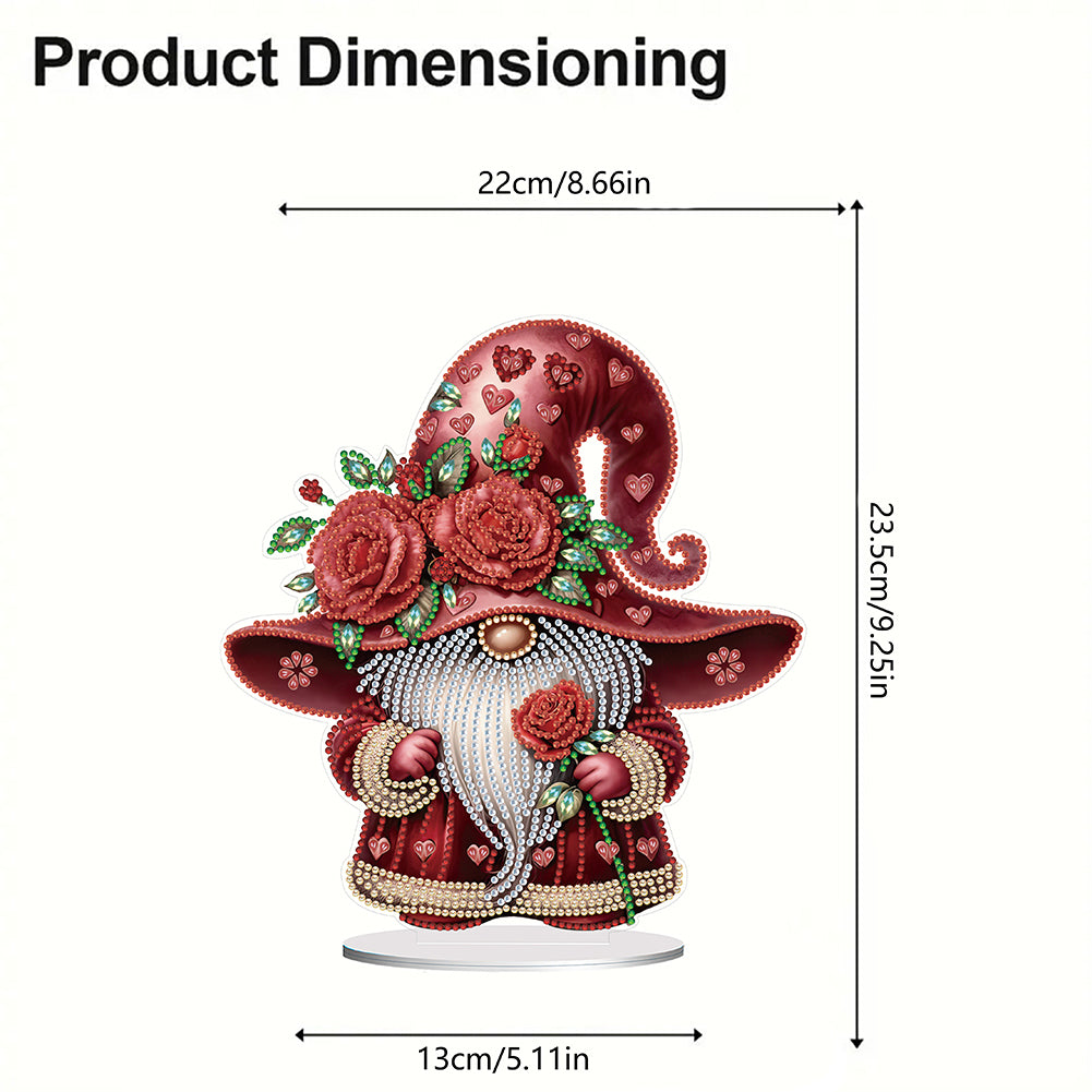 Special Shape Cute Gnome Table Top Diamond Painting Ornament Kits (Small Rose)