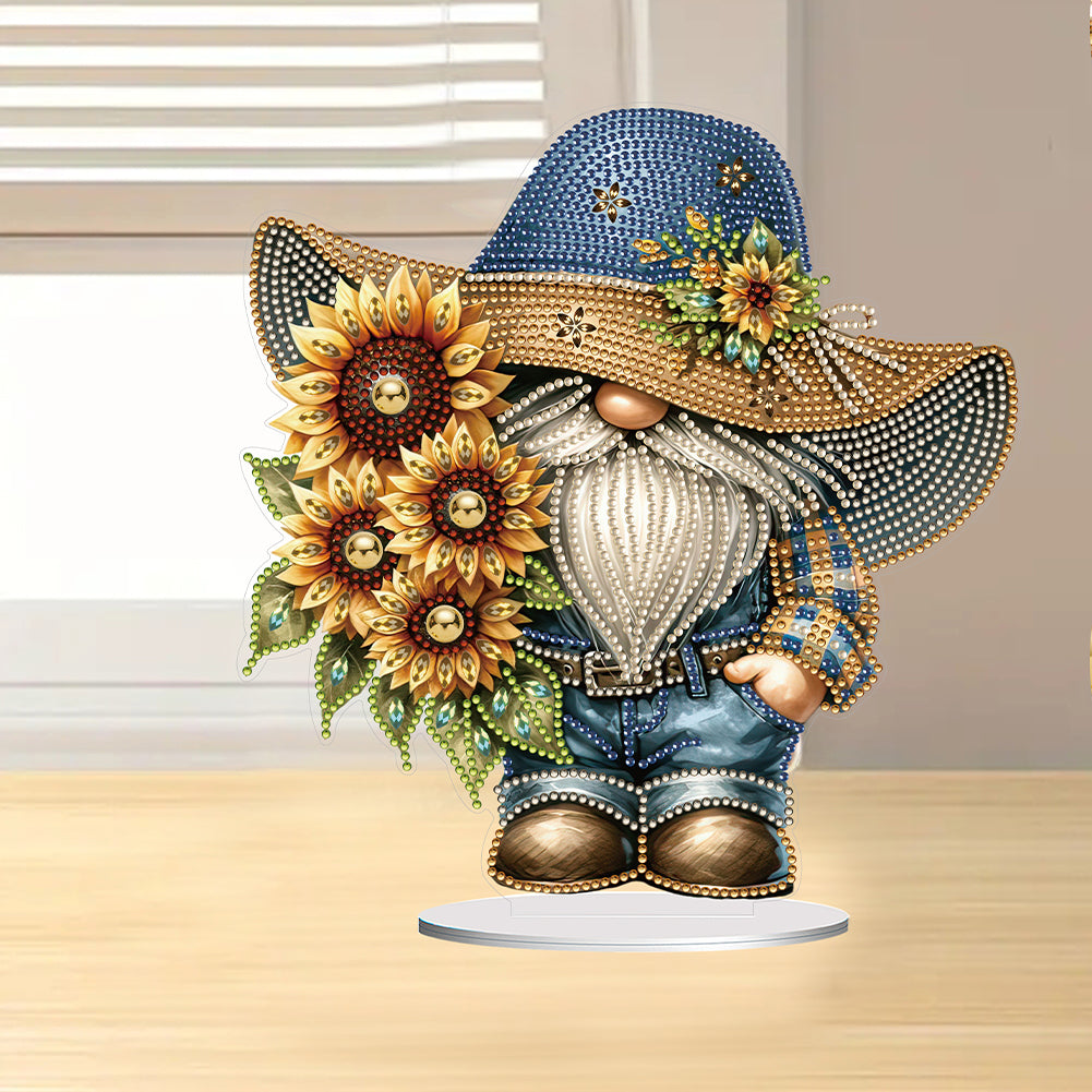 Special Shape Cute Gnome Table Top Diamond Painting Ornament Kit (Big Sunflower)