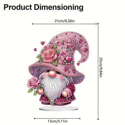 Special Shape Cute Gnome Table Top Diamond Painting Ornament Kits (Pink Flower)