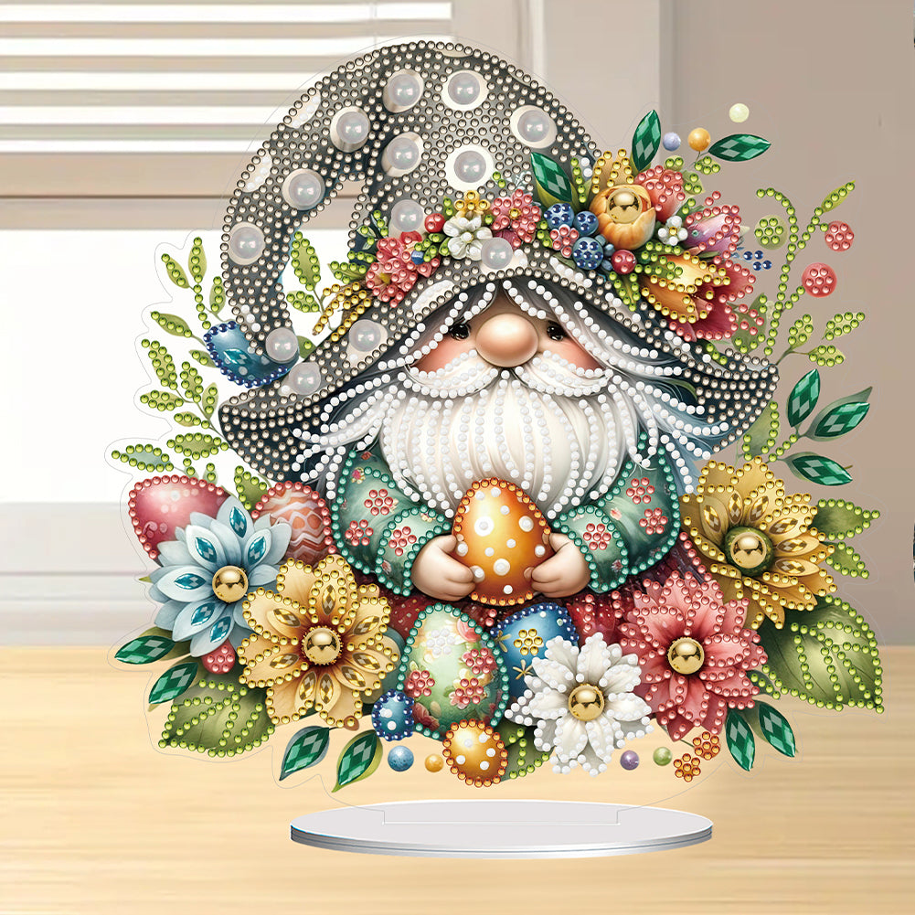 Special Shape Cute Gnome Table Top Diamond Painting Ornament Kits (Gold Egg)