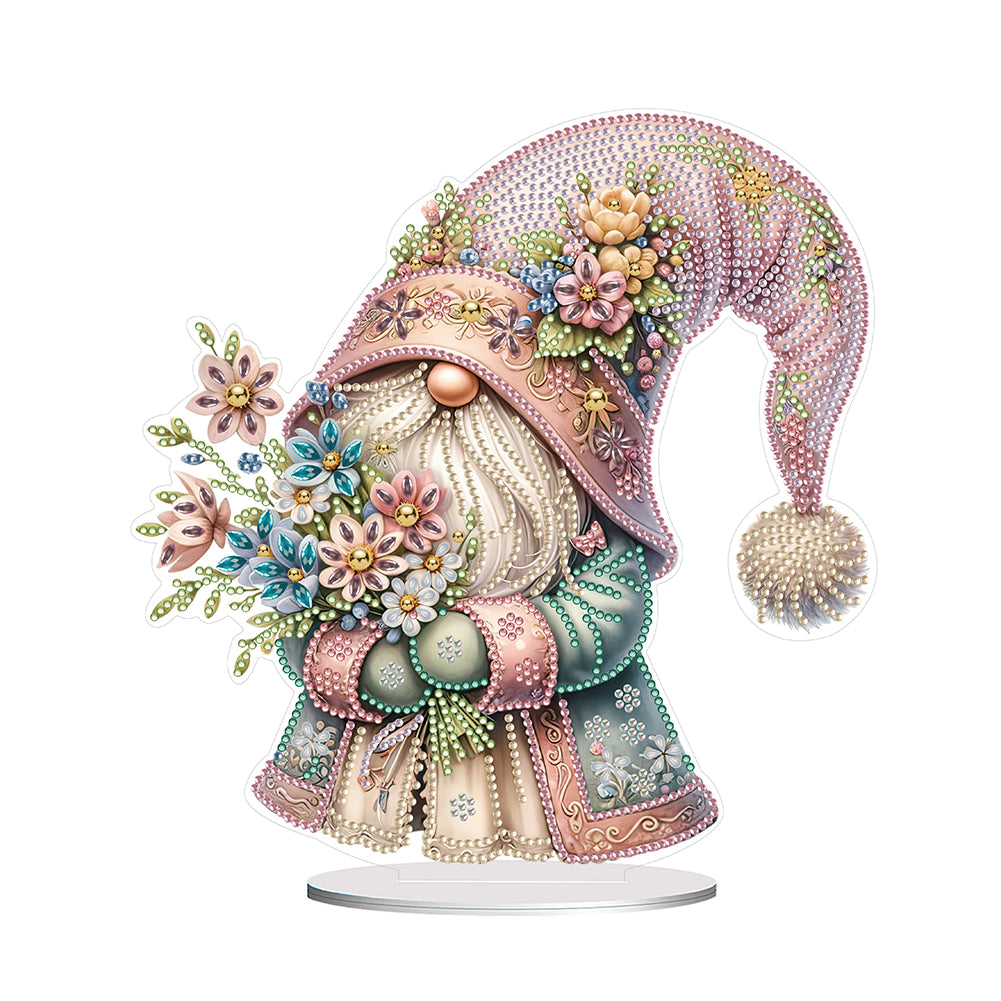 Special Shape Cute Gnome 5D Table Top Diamond Painting Ornament Kits (Flower)