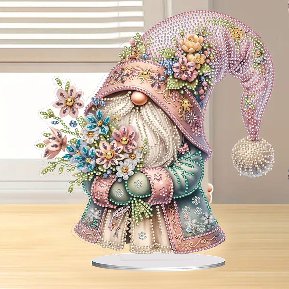 Special Shape Cute Gnome 5D Table Top Diamond Painting Ornament Kits (Flower)