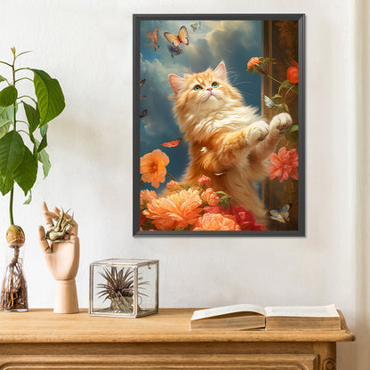 Cat Fluttering Butterfly - Full Round Drill Diamond Painting 30*40CM