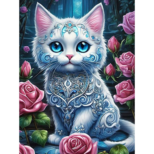 Cat Among Rose Bushes - Full Round Drill Diamond Painting 30*40CM