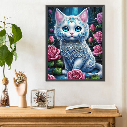 Cat Among Rose Bushes - Full Round Drill Diamond Painting 30*40CM