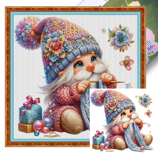 Gnome Knitting A Sweater - 11CT Stamped Cross Stitch 45*45CM