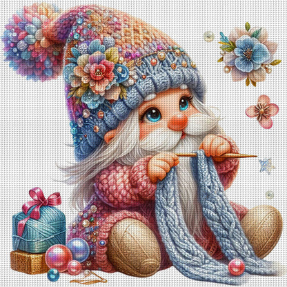 Gnome Knitting A Sweater - 11CT Stamped Cross Stitch 45*45CM