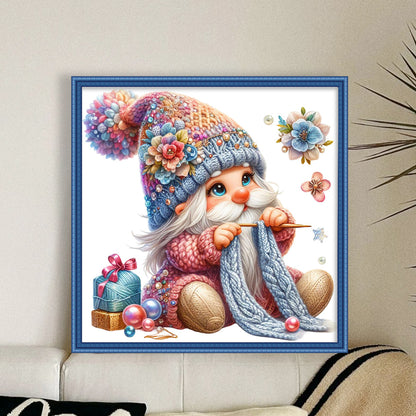 Gnome Knitting A Sweater - 11CT Stamped Cross Stitch 45*45CM