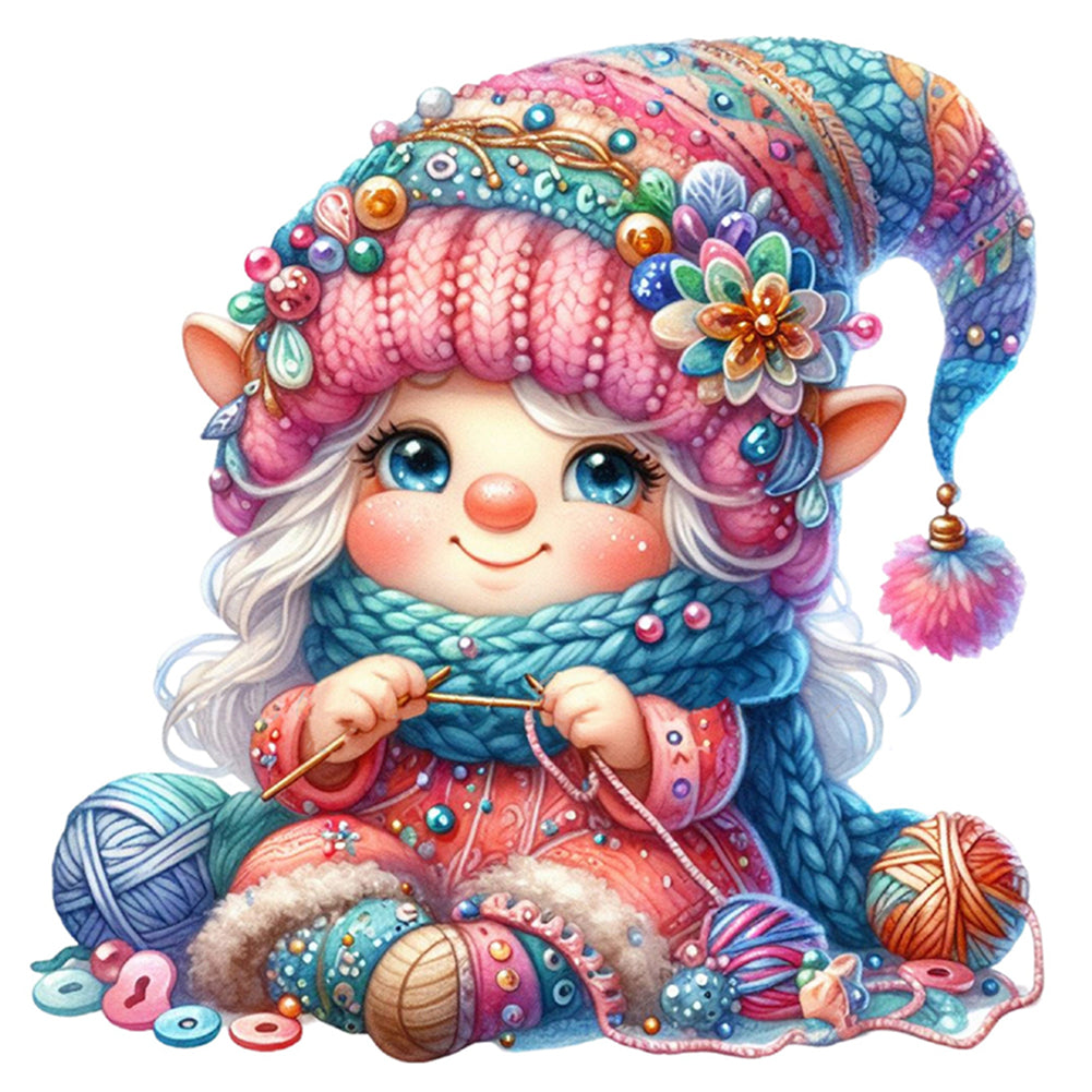 Gnome Knitting A Sweater - 11CT Stamped Cross Stitch 45*45CM