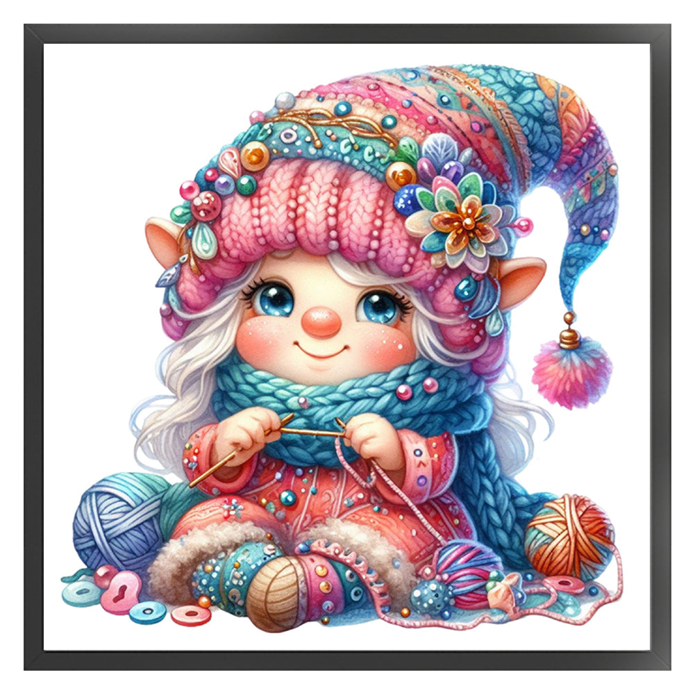 Gnome Knitting A Sweater - 11CT Stamped Cross Stitch 45*45CM