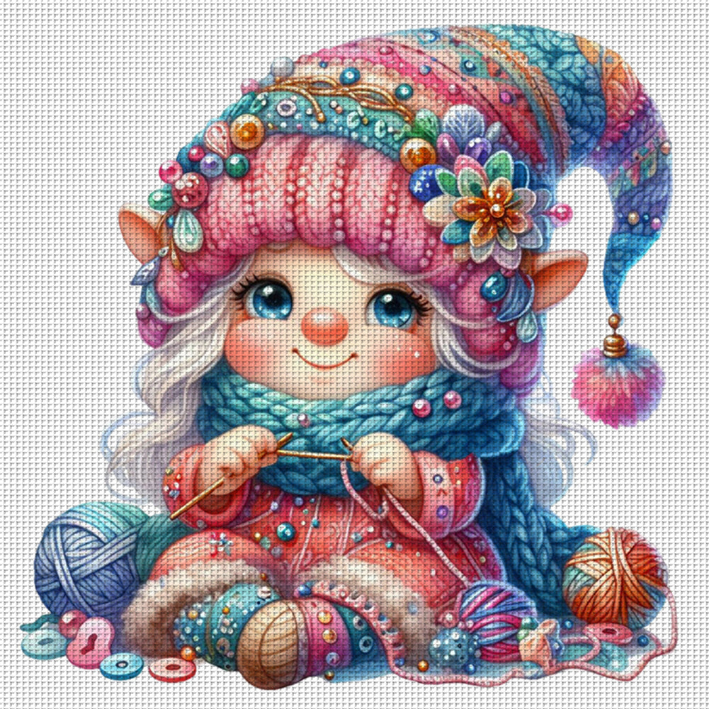 Gnome Knitting A Sweater - 11CT Stamped Cross Stitch 45*45CM