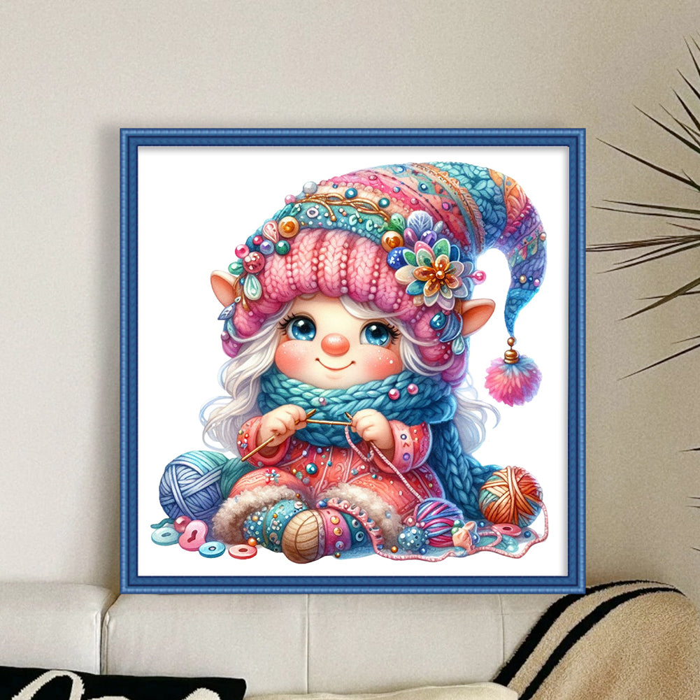 Gnome Knitting A Sweater - 11CT Stamped Cross Stitch 45*45CM