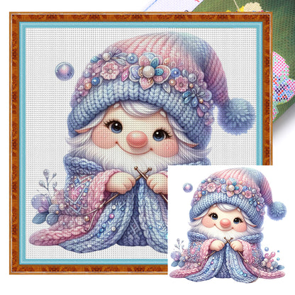 Gnome Knitting A Sweater - 11CT Stamped Cross Stitch 45*45CM