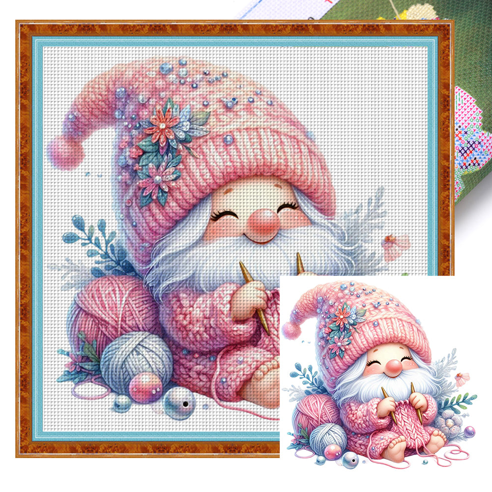 Gnome Knitting A Sweater - 11CT Stamped Cross Stitch 45*45CM