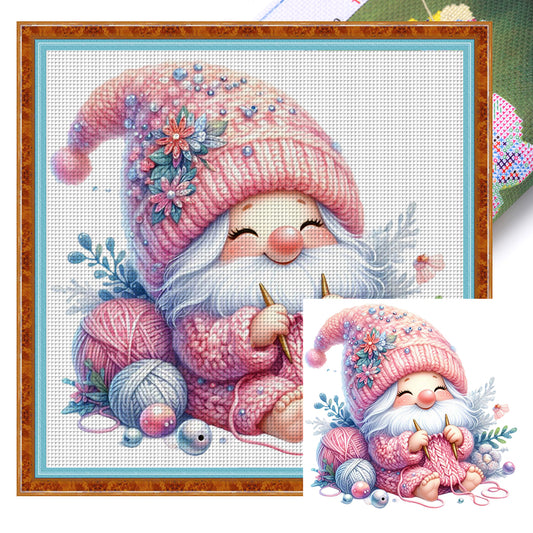 Gnome Knitting A Sweater - 11CT Stamped Cross Stitch 45*45CM