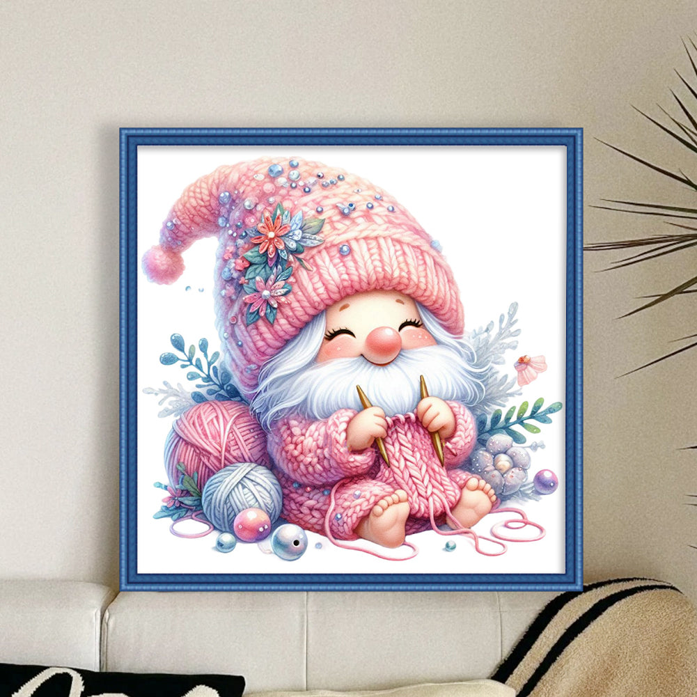 Gnome Knitting A Sweater - 11CT Stamped Cross Stitch 45*45CM